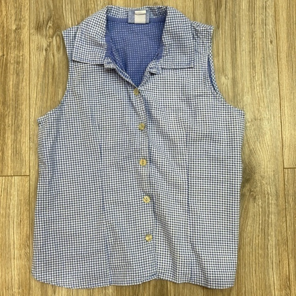 fresh produce Blue and White Gingham Sleeveless Button-Down Shirt